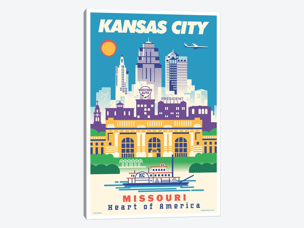 Kansas City Travel Poster by Jim Zahniser 1-piece Canvas Print