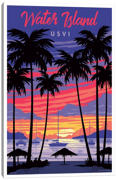 Water Island Travel Poster Canvas Art Print - Jim Zahniser