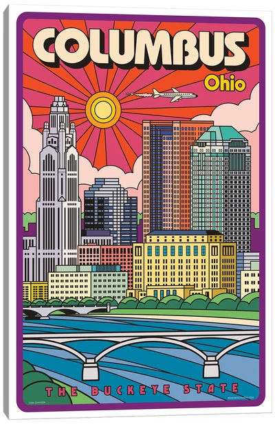 Columbus Pop Art Travel Poster Canvas Art Print - Jim Zahniser