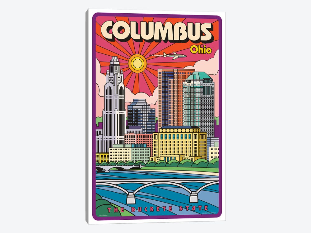 Columbus Pop Art Travel Poster by Jim Zahniser 1-piece Canvas Wall Art