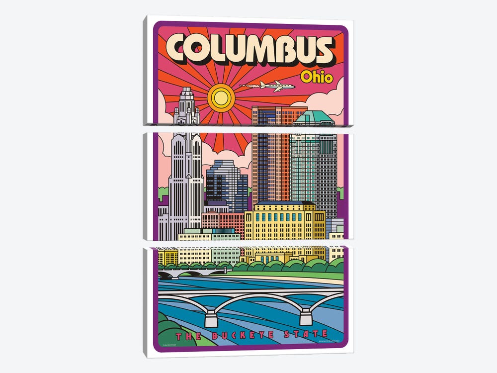 Columbus Pop Art Travel Poster by Jim Zahniser 3-piece Canvas Artwork