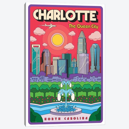 Charlotte Pop Art Travel Poster Canvas Print #JZA86} by Jim Zahniser Canvas Print