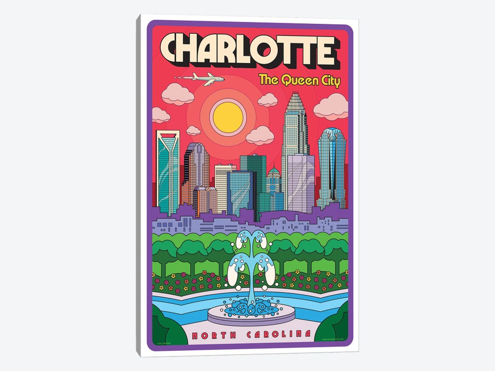 Charlotte Pop Art Travel Poster by Jim Zahniser 1-piece Art Print
