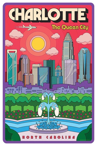 North Carolina: Charlotte Pop Art Travel Poster by Jim Zahniser