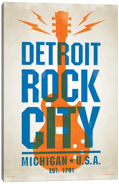 Detroit Letterpress Style Poster Canvas Art Print - Guitar Art