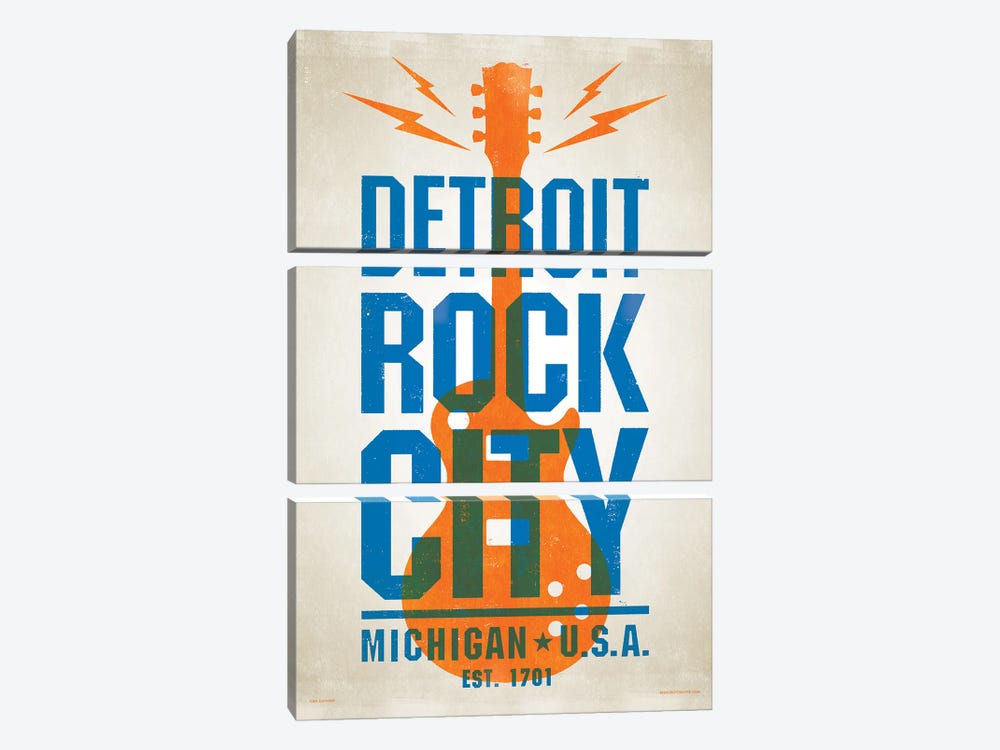Detroit Letterpress Style Poster by Jim Zahniser 3-piece Canvas Artwork