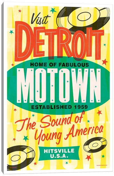 Detroit Motown Retro Poster Canvas Art Print - Jim Zahniser