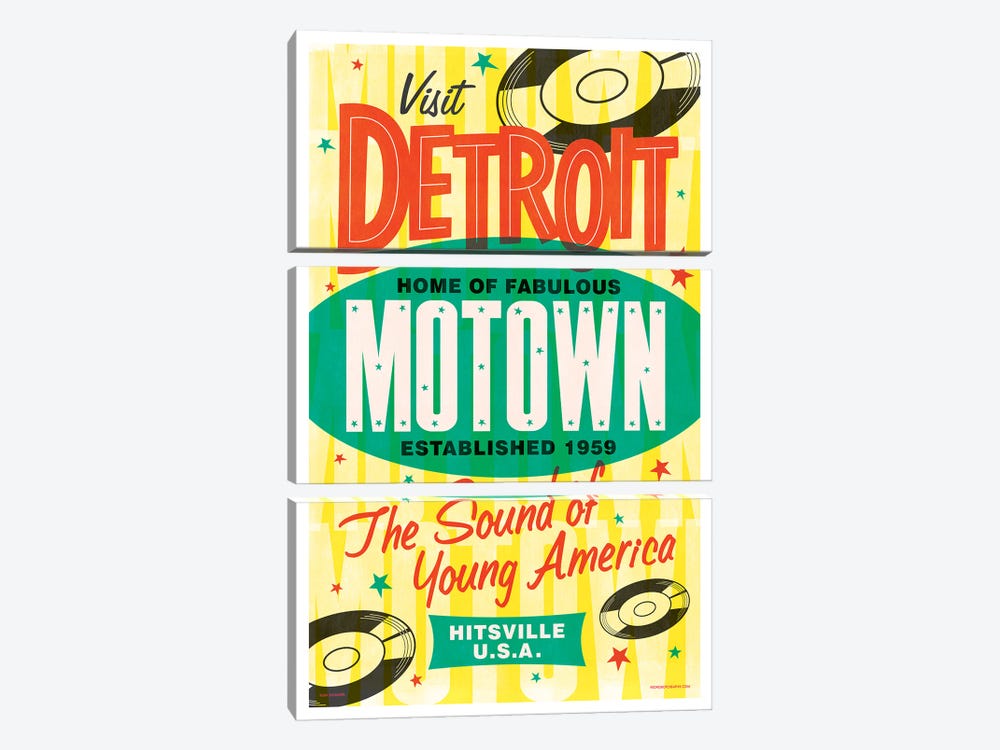 Detroit Motown Retro Poster by Jim Zahniser 3-piece Canvas Art Print
