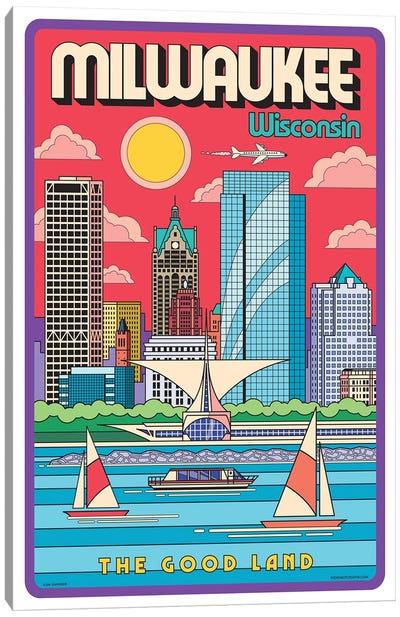 Milwaukee Pop Art Travel Poster Canvas Art Print - Mid-Century Modern Décor