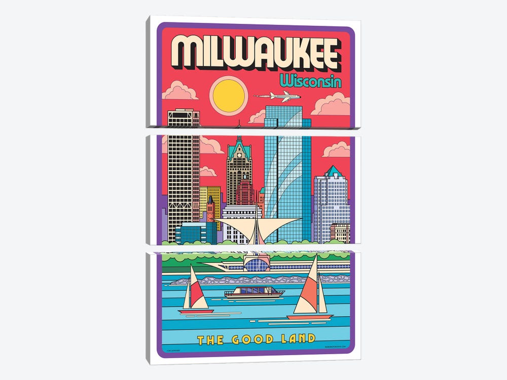 Milwaukee Pop Art Travel Poster by Jim Zahniser 3-piece Canvas Art