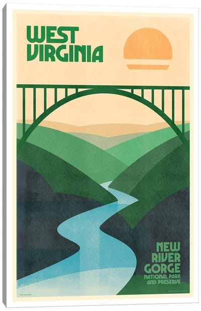 West Virginia Retro Travel Poster Canvas Art Print - City Sunrise & Sunset Art
