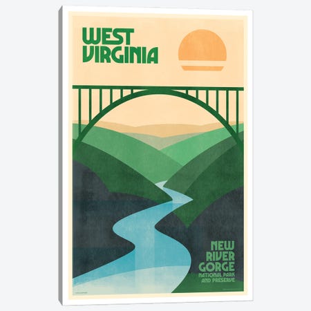 West Virginia Retro Travel Poster Canvas Print #JZA92} by Jim Zahniser Canvas Art Print