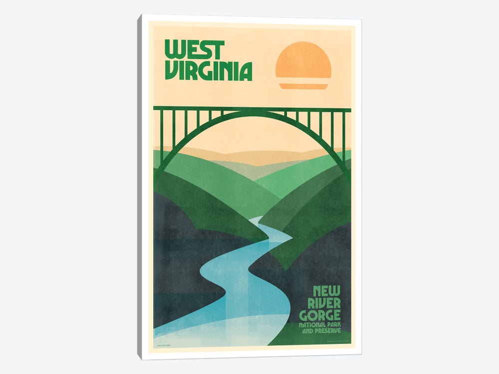 West Virginia Retro Travel Poster by Jim Zahniser 1-piece Canvas Artwork