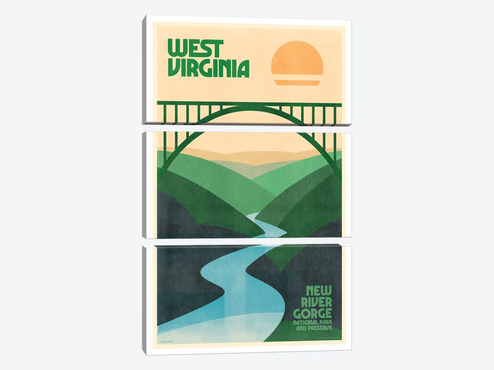West Virginia Retro Travel Poster by Jim Zahniser 3-piece Canvas Art