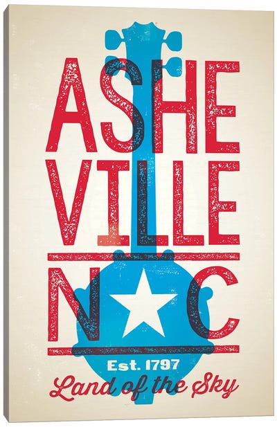 Asheville Letterpress Style Poster Canvas Art Print - Jim Zahniser
