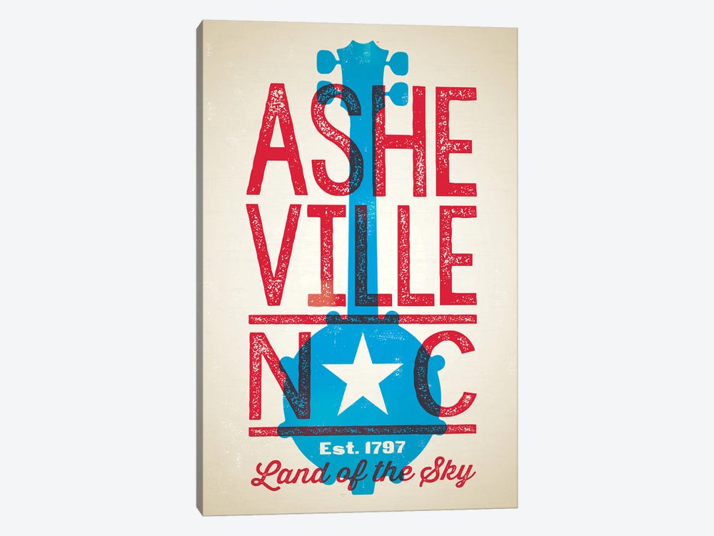 Asheville Letterpress Style Poster by Jim Zahniser 1-piece Canvas Print