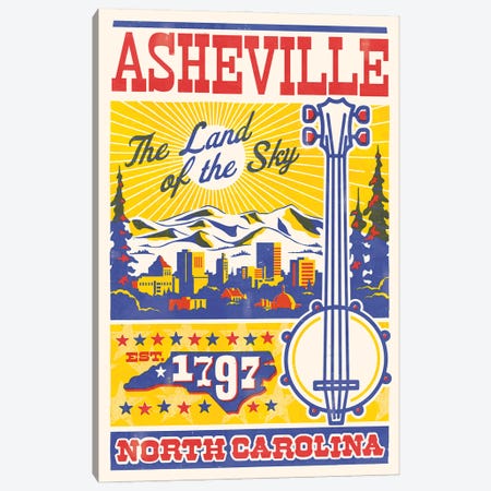 Asheville Letterpress Travel Poster Canvas Print #JZA94} by Jim Zahniser Canvas Art