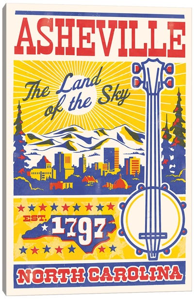 Asheville Letterpress Travel Poster Canvas Art Print