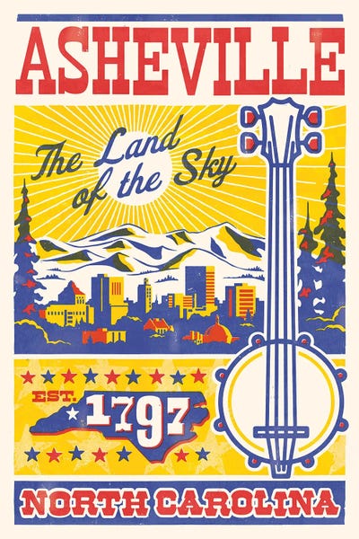 North Carolina: Asheville Letterpress Travel Poster by Jim Zahniser