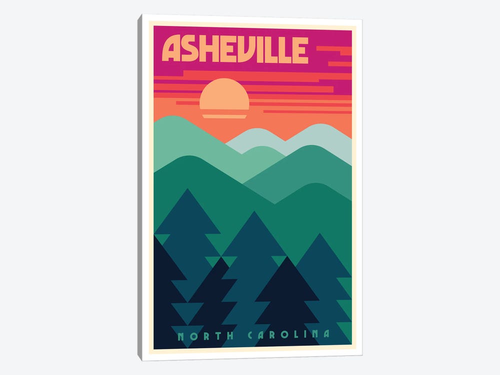 Asheville Minimalist Travel Poster by Jim Zahniser 1-piece Canvas Art Print