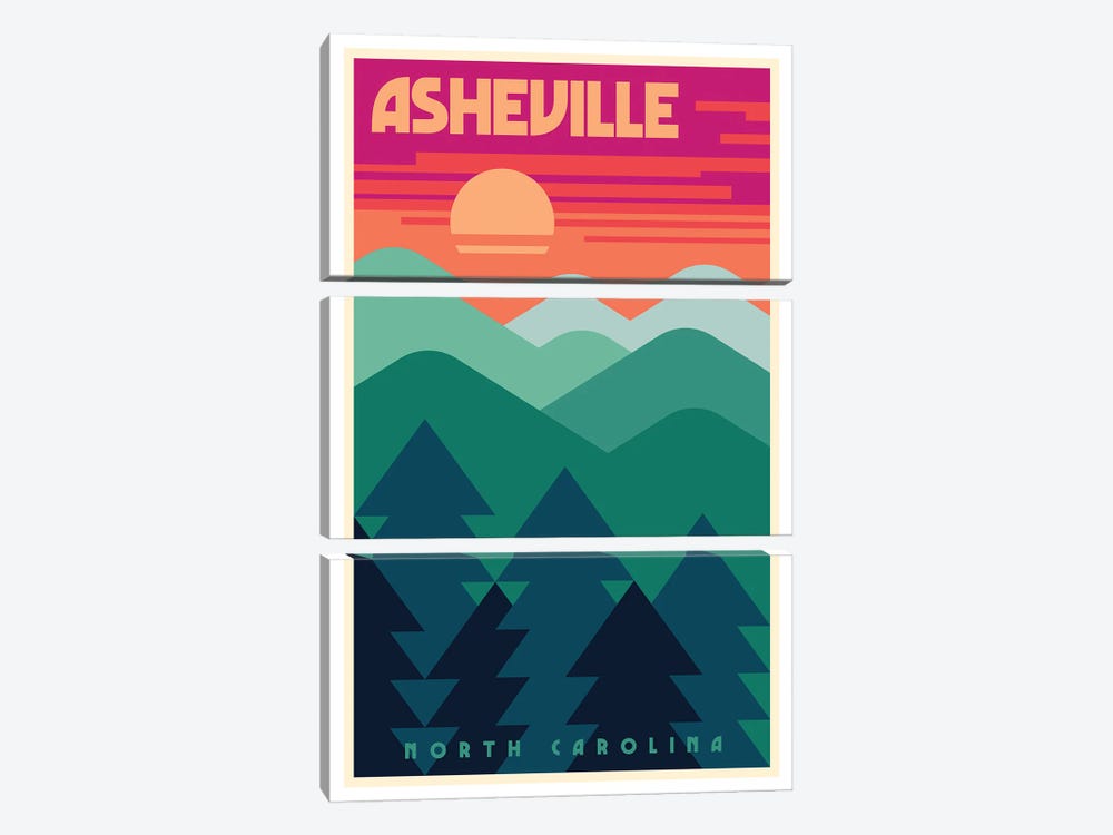 Asheville Minimalist Travel Poster by Jim Zahniser 3-piece Canvas Art Print