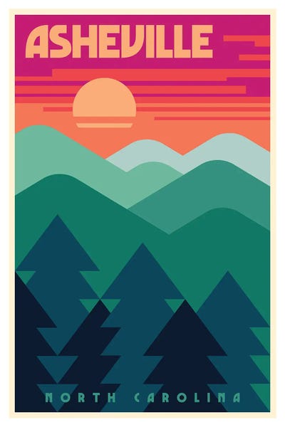 Refreshing Workspace: Asheville Minimalist Travel Poster by Jim Zahniser