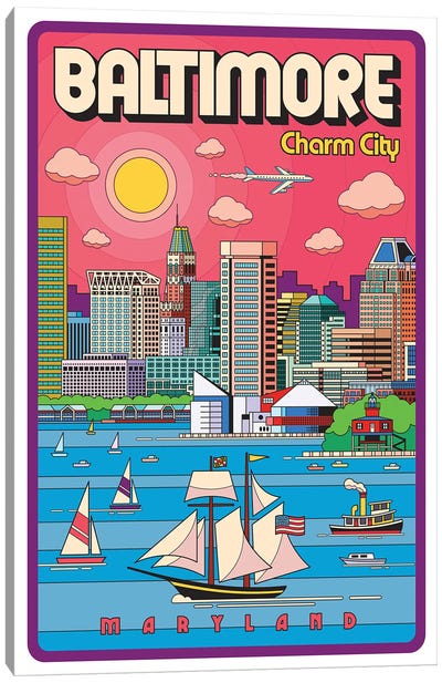 Baltimore Pop Art Travel Poster Canvas Art Print - By Water