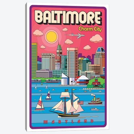 Baltimore Pop Art Travel Poster Canvas Print #JZA96} by Jim Zahniser Canvas Art