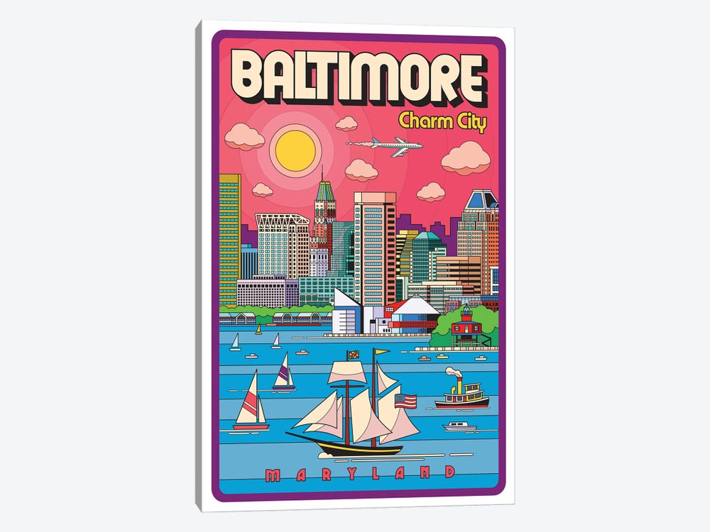 Baltimore Pop Art Travel Poster by Jim Zahniser 1-piece Canvas Artwork