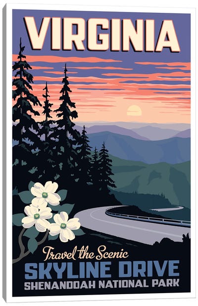 Virginia Skyline Drive Travel Poster Canvas Art Print - Mountain Sunrise & Sunset Art