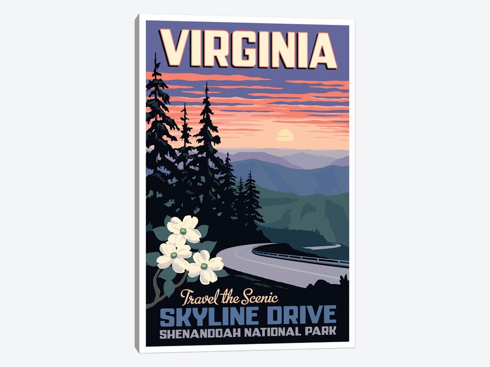 Virginia Skyline Drive Travel Poster by Jim Zahniser 1-piece Canvas Art Print