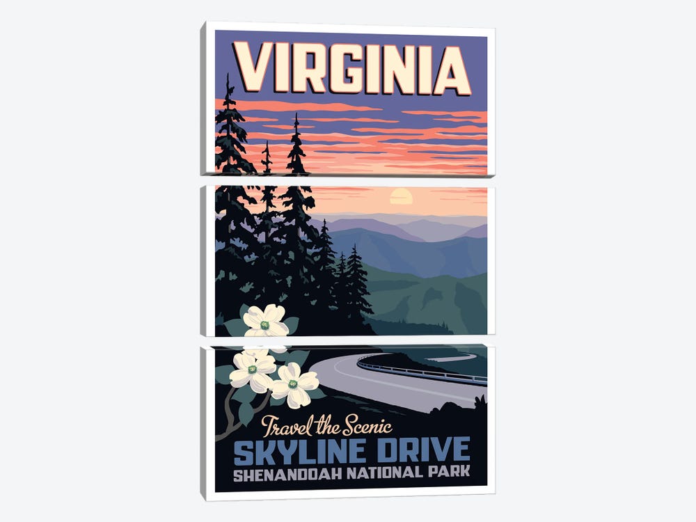 Virginia Skyline Drive Travel Poster by Jim Zahniser 3-piece Art Print