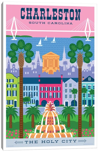 Charelston Travel Poster Canvas Art Print - Charleston