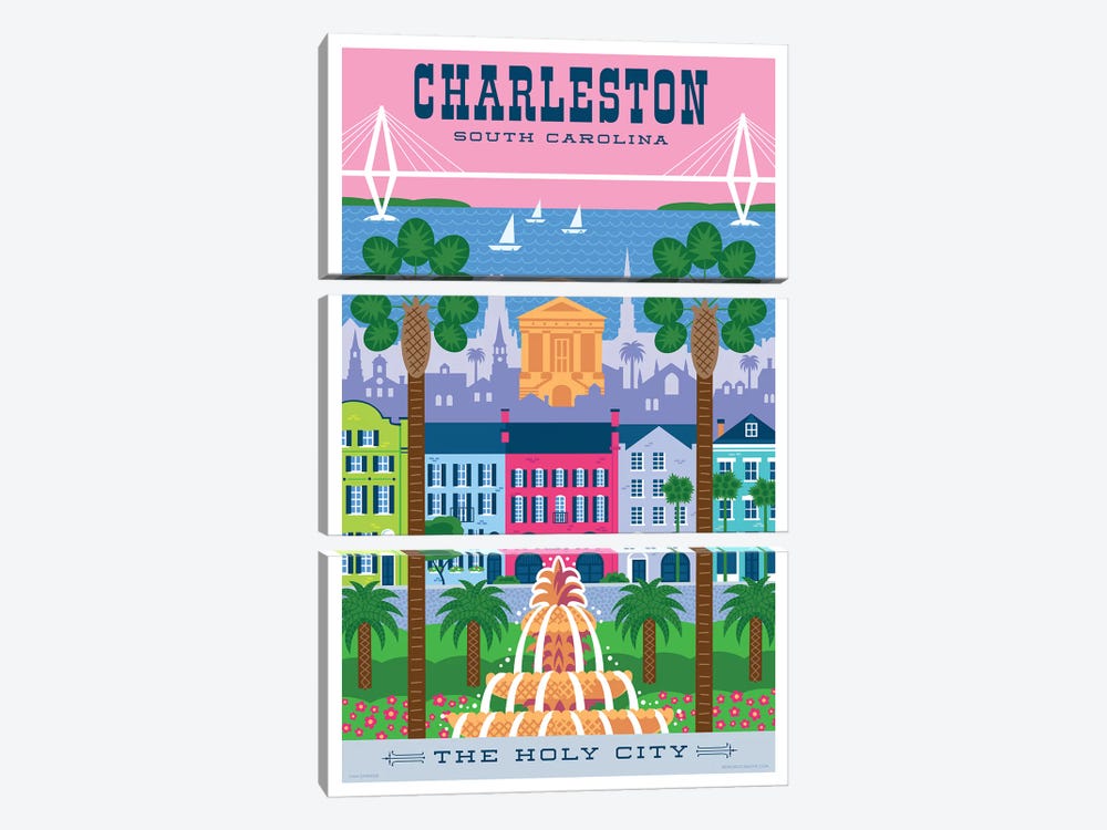 Charelston Travel Poster by Jim Zahniser 3-piece Canvas Art Print
