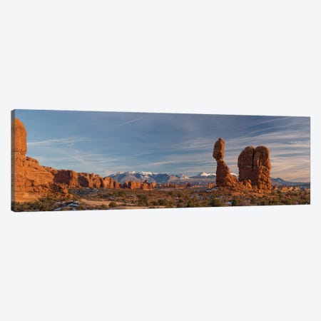 USA, Utah. Panoramic image of Balanced Rock at sunset, Arches National Park. Canvas Print #JZI16} by Judith Zimmerman Canvas Wall Art