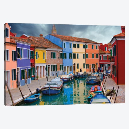 Brightly Colored Architecture Along The Canal, Burano, Venetian Lagoon, Italy Canvas Print #JZU4} by Jim Zuckerman Canvas Wall Art