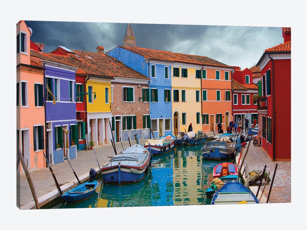 Brightly Colored Architecture Along The Canal, Burano, Venetian Lagoon, Italy by Jim Zuckerman 1-piece Canvas Wall Art