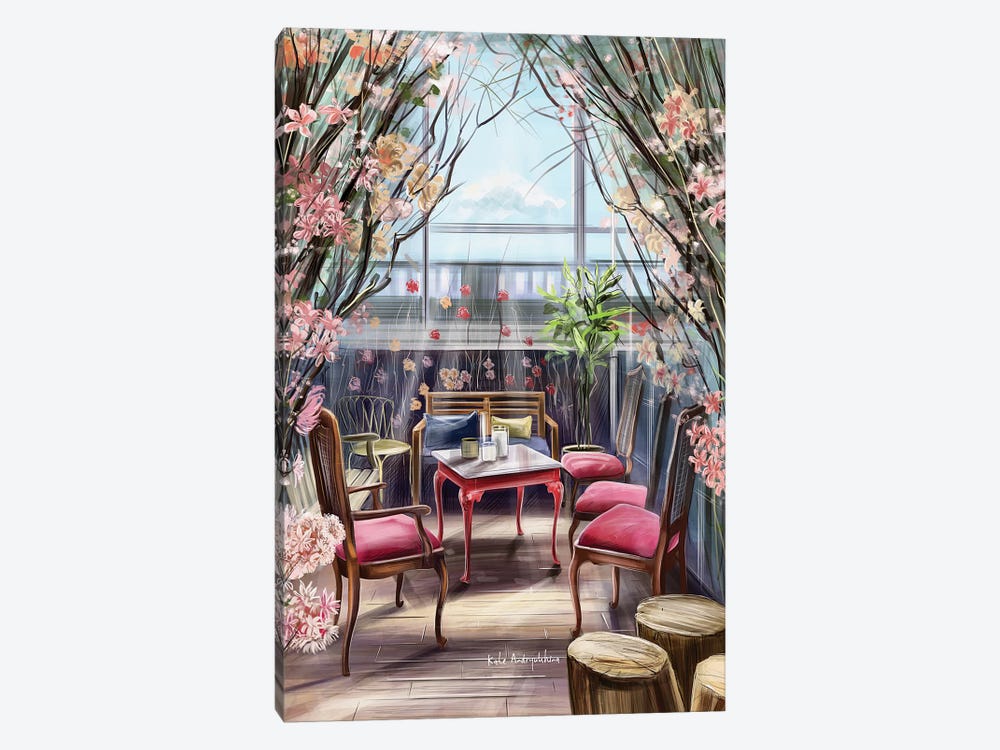 A Back Yard Garden In A Restaurant by Kate Andryukhina 1-piece Canvas Print