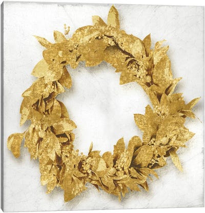 Golden Wreath I Canvas Art Print - White & Gold
