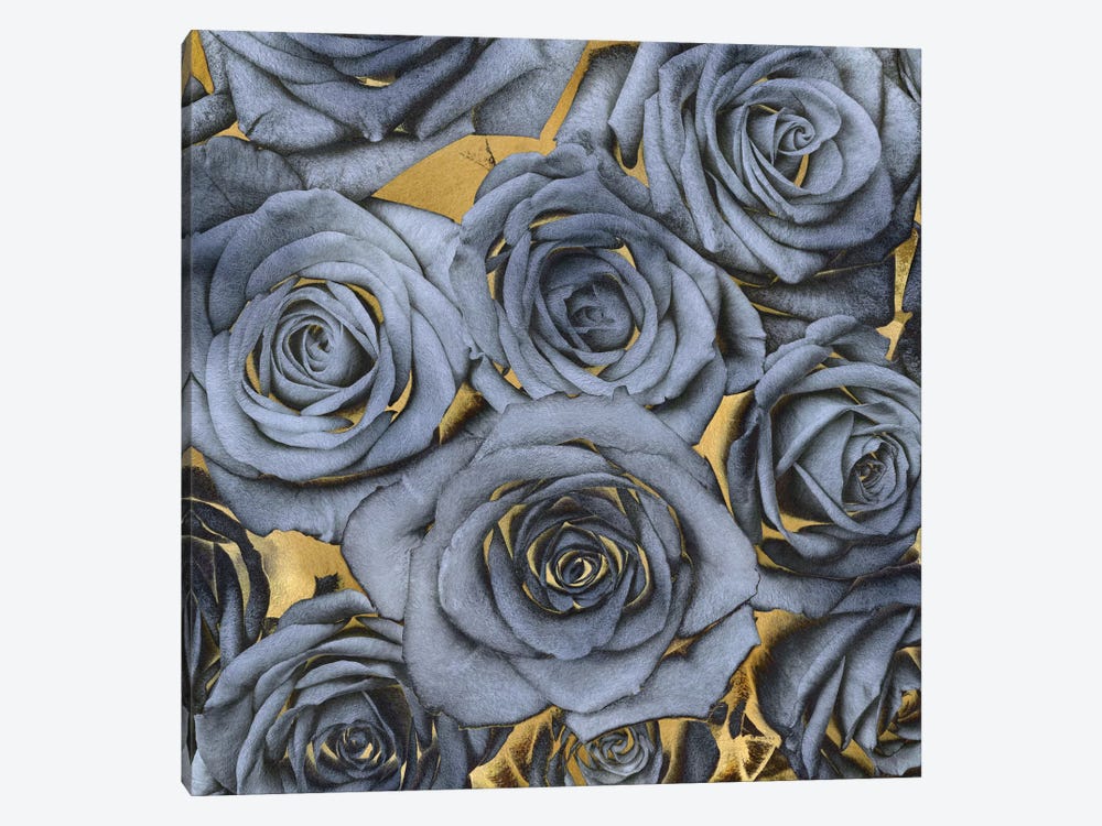 Roses - Blue On Gold by Kate Bennett 1-piece Canvas Artwork