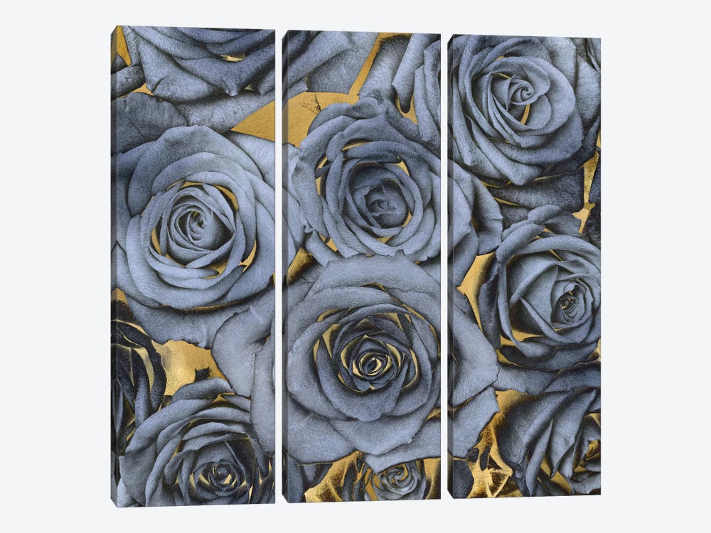 Roses - Blue On Gold by Kate Bennett 3-piece Canvas Artwork