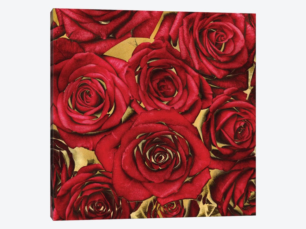 Roses - Red On Gold by Kate Bennett 1-piece Canvas Art Print