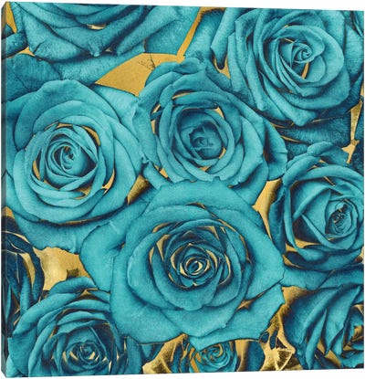 Roses - Teal On Gold Canvas Art Print - Kate Bennett
