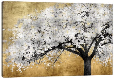Silver Blossoms Canvas Art Print - Gold & White Art
