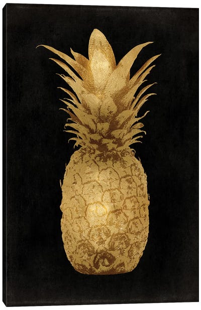 Gold Pineapple On Black I Canvas Art Print - Minimalist Bathroom Art