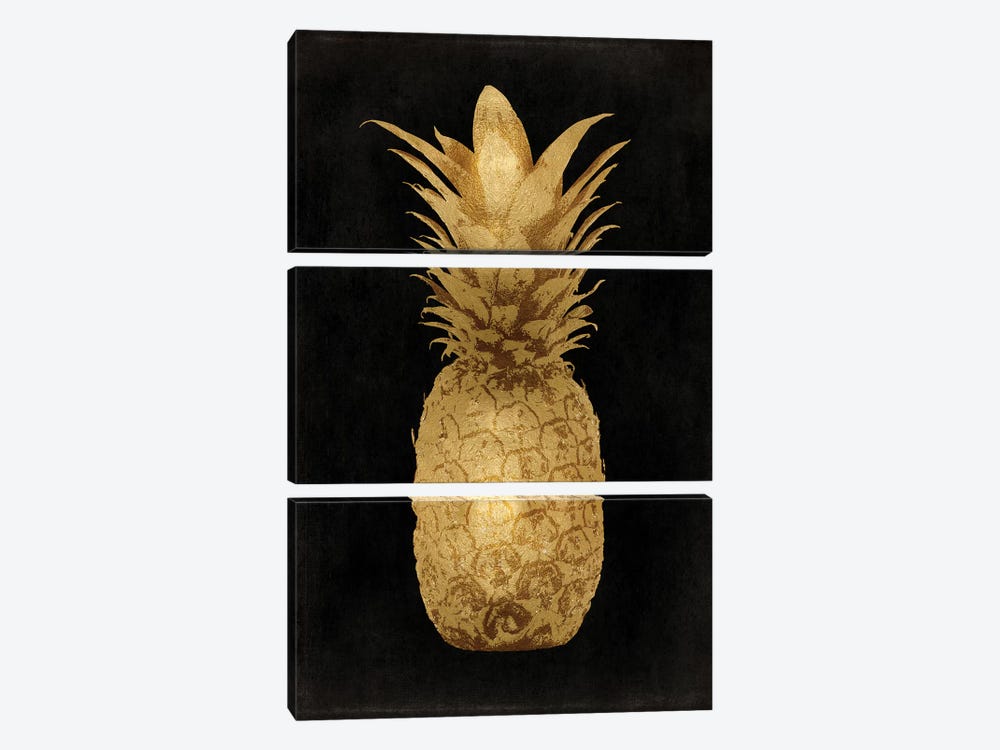 Gold Pineapple On Black I by Kate Bennett 3-piece Canvas Art Print