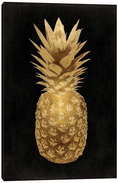 Gold Pineapple On Black II Canvas Art Print - Food Art
