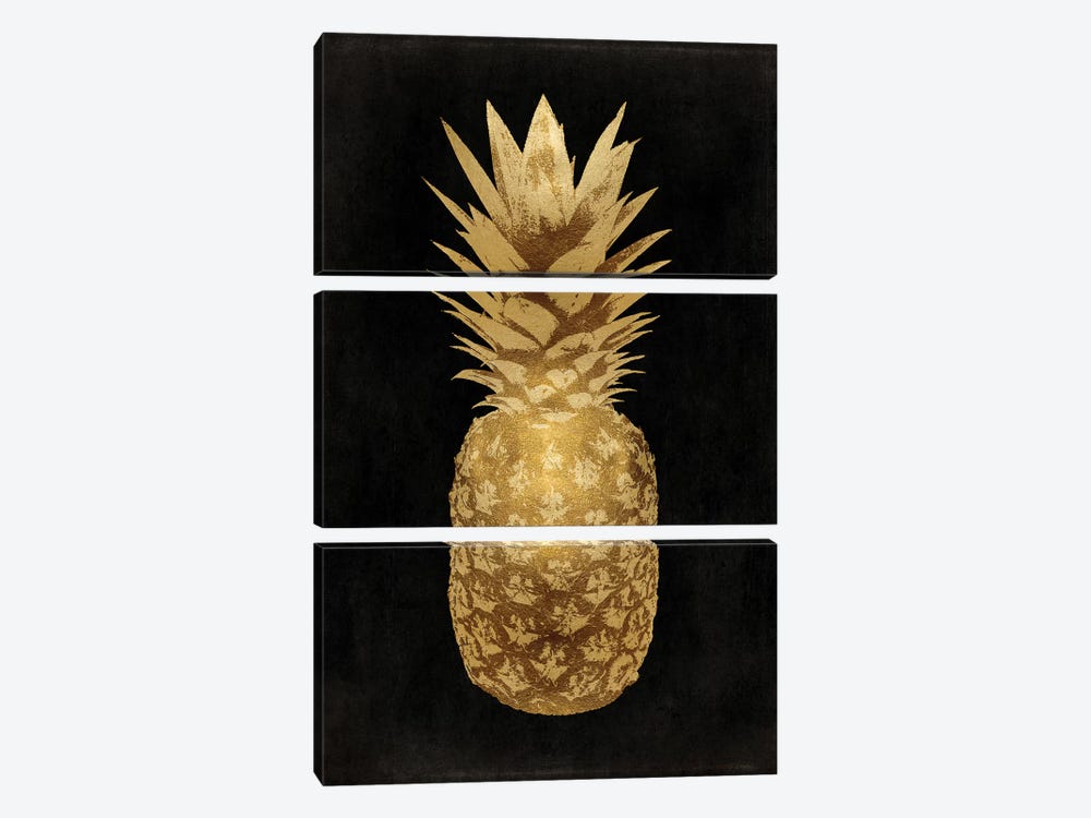 Gold Pineapple On Black II by Kate Bennett 3-piece Canvas Artwork