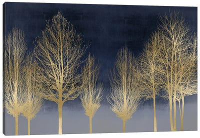 Gold Forest On Blue Canvas Art Print - Kate Bennett