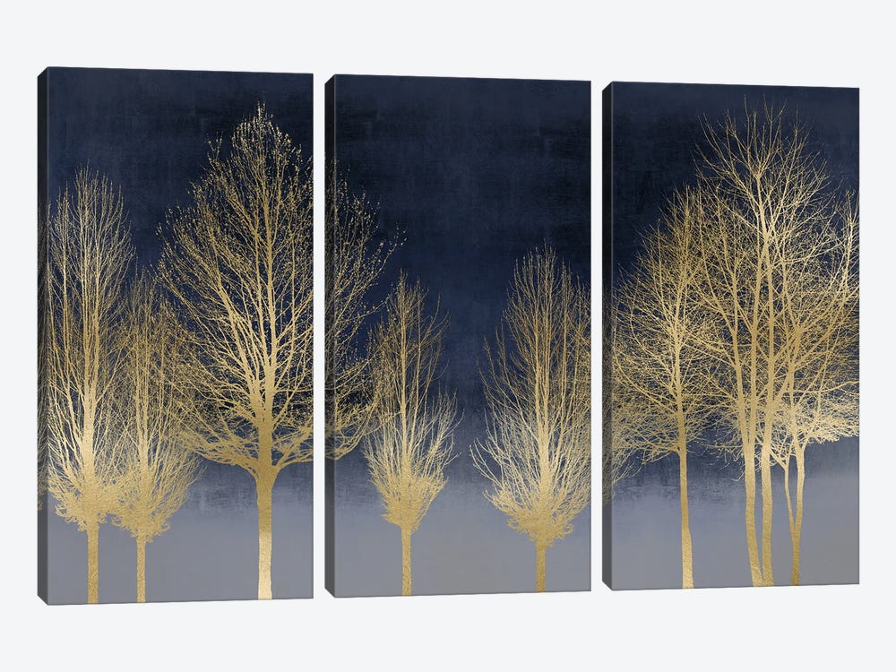 Gold Forest On Blue by Kate Bennett 3-piece Canvas Print